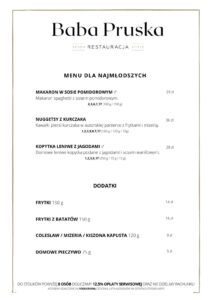 Menu restauracji Baba Pruska 2025